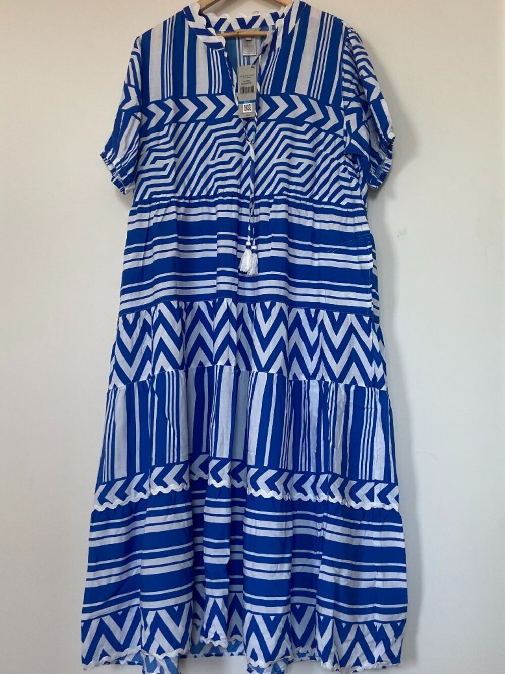 MULTIPLES Womens Puff Short Sleeve Tie Front Band Collar MultiTier Maxi Dress XL